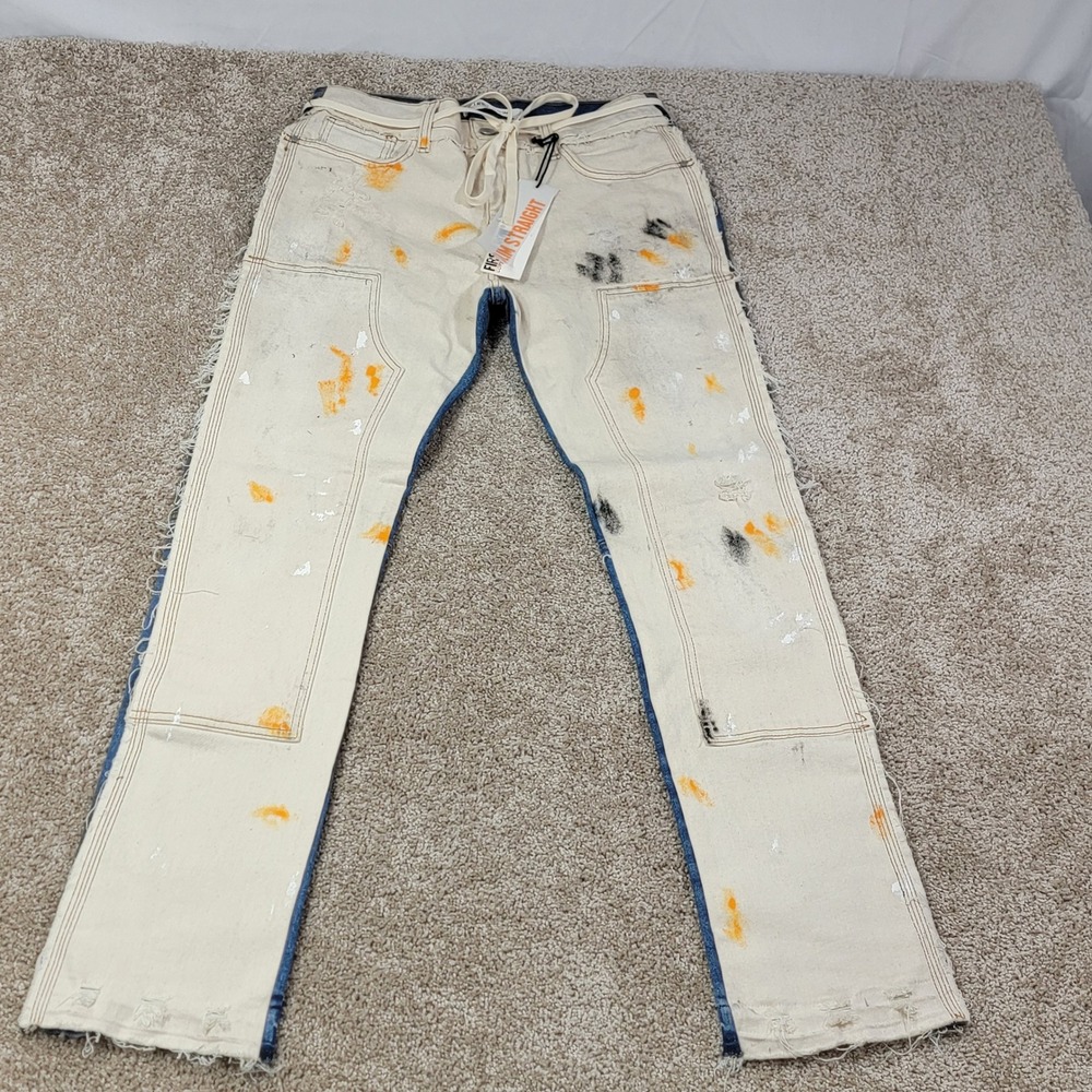 First Row Slim Straight Jeans 32x32 Made‎ In USA American Flag Paint Splatter